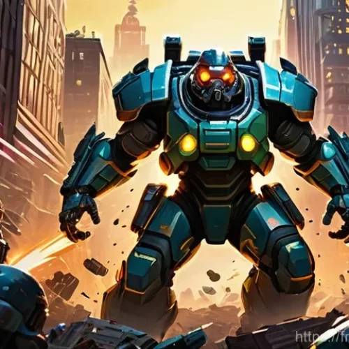 탕탕특공대 타 게임과의 비교 - **Dynamic Cartoon Battle Scene:** A vibrant, top-down perspective of a determined male cartoon hero,...