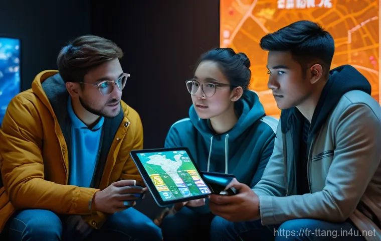 탕탕특공대 희귀 아이템 드롭율 - **Prompt:** "A diverse group of three young adults, dressed in casual, modern clothing suitable for ...