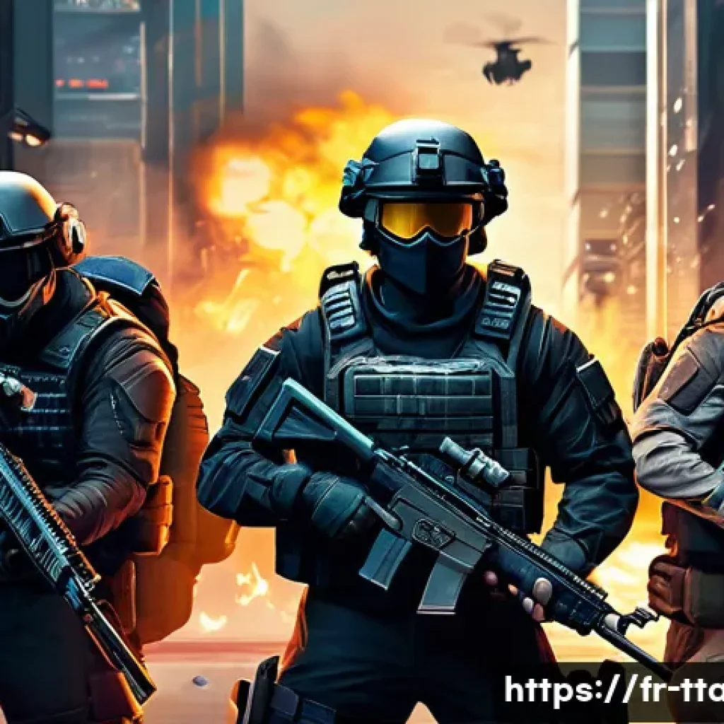 탕탕특공대 유저 의견 반영 사례 - A dynamic mobile gaming scene showing a diverse group of characters from TangTang Special Forces eng...