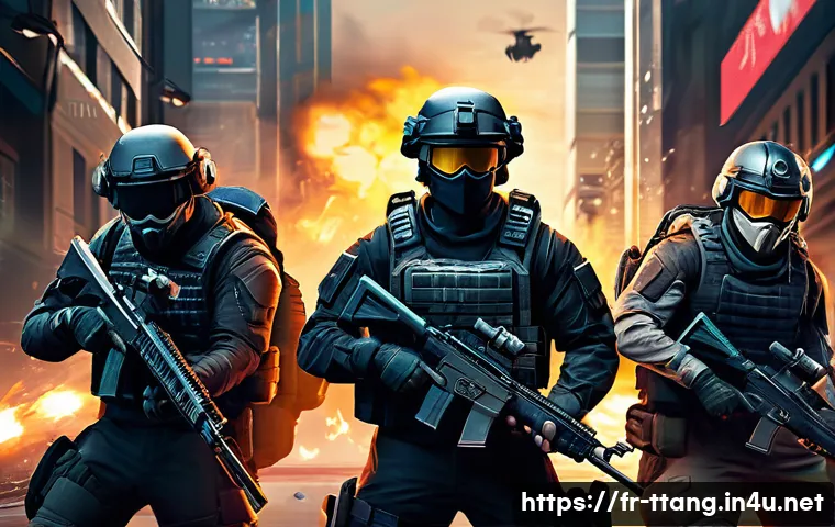 탕탕특공대 유저 의견 반영 사례 - A dynamic mobile gaming scene showing a diverse group of characters from TangTang Special Forces eng...