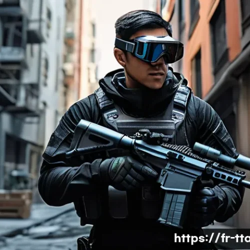 탕탕특공대 보조 장비의 중요성 - A tactical gamer wearing lightweight, sleek combat gear and functional under-armor clothing, equippe...