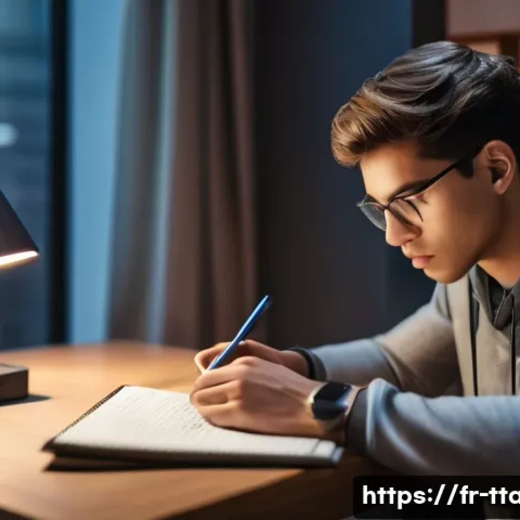 탕탕특공대 빠른 레벨업 비법 - A focused young adult gamer sitting at a modern desk in a cozy, well-lit room, carefully planning th...