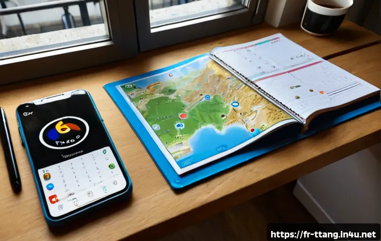 탕탕특공대 보스 등장 시간표 - Photorealistic overhead view of a French mobile gamer’s tidy desk in a Paris apartment, smartphone s...